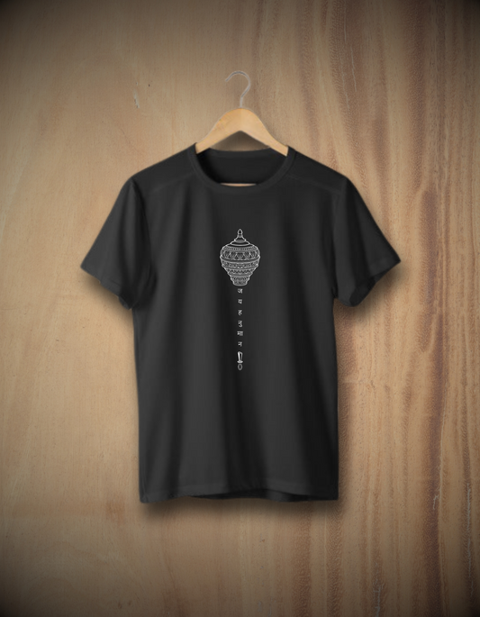 Jai Hanuman Minimal Sacred Ghanti Design T-shirt (Black T-shirt)