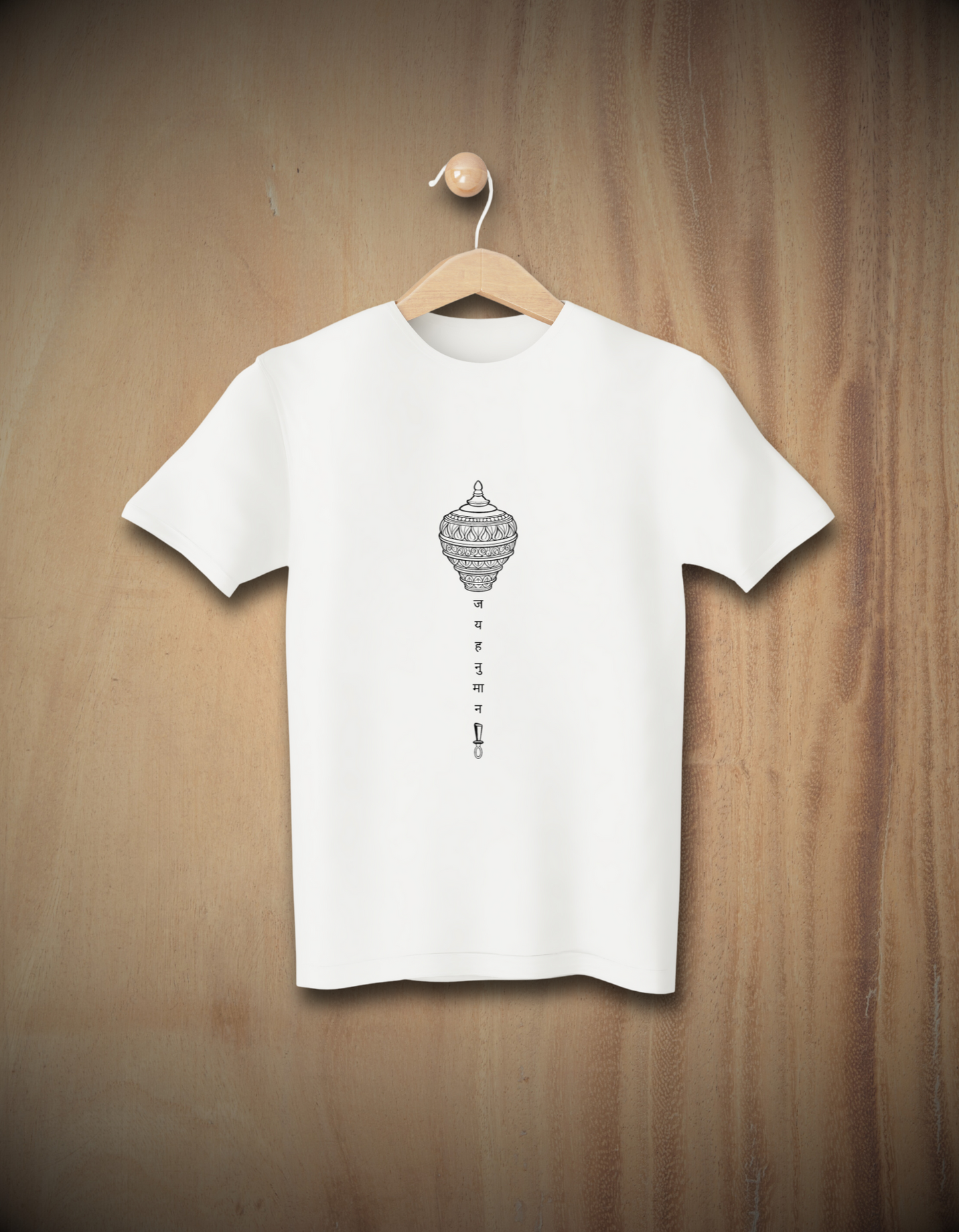 Jai Hanuman Minimal Sacred Ghanti Design T-shirt (White T-shirt)