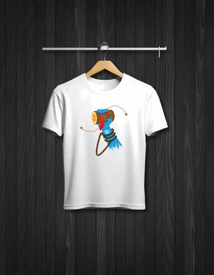 Mahadev’s Hand Damru White T-Shirt – Symbol of Power, Rhythm & Devotion