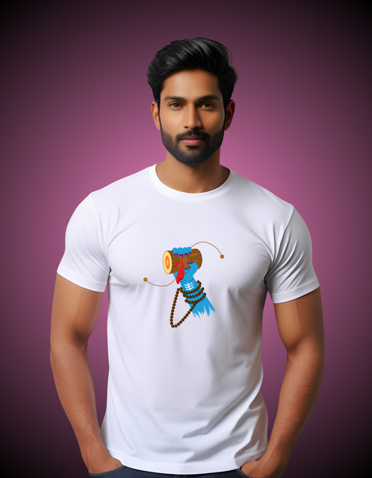 Mahadev’s Hand Damru White T-Shirt – Symbol of Power, Rhythm & Devotion