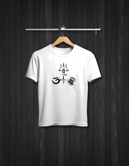 Trishul Om Damru White T-Shirt – Devotional Vibes for the Spiritual Soul