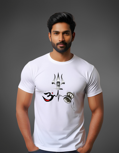 Trishul Om Damru White T-Shirt – Devotional Vibes for the Spiritual Soul