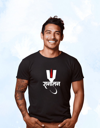 Sanatan Shakti – Sacred Trishul Hindi Typography Tee (Black)