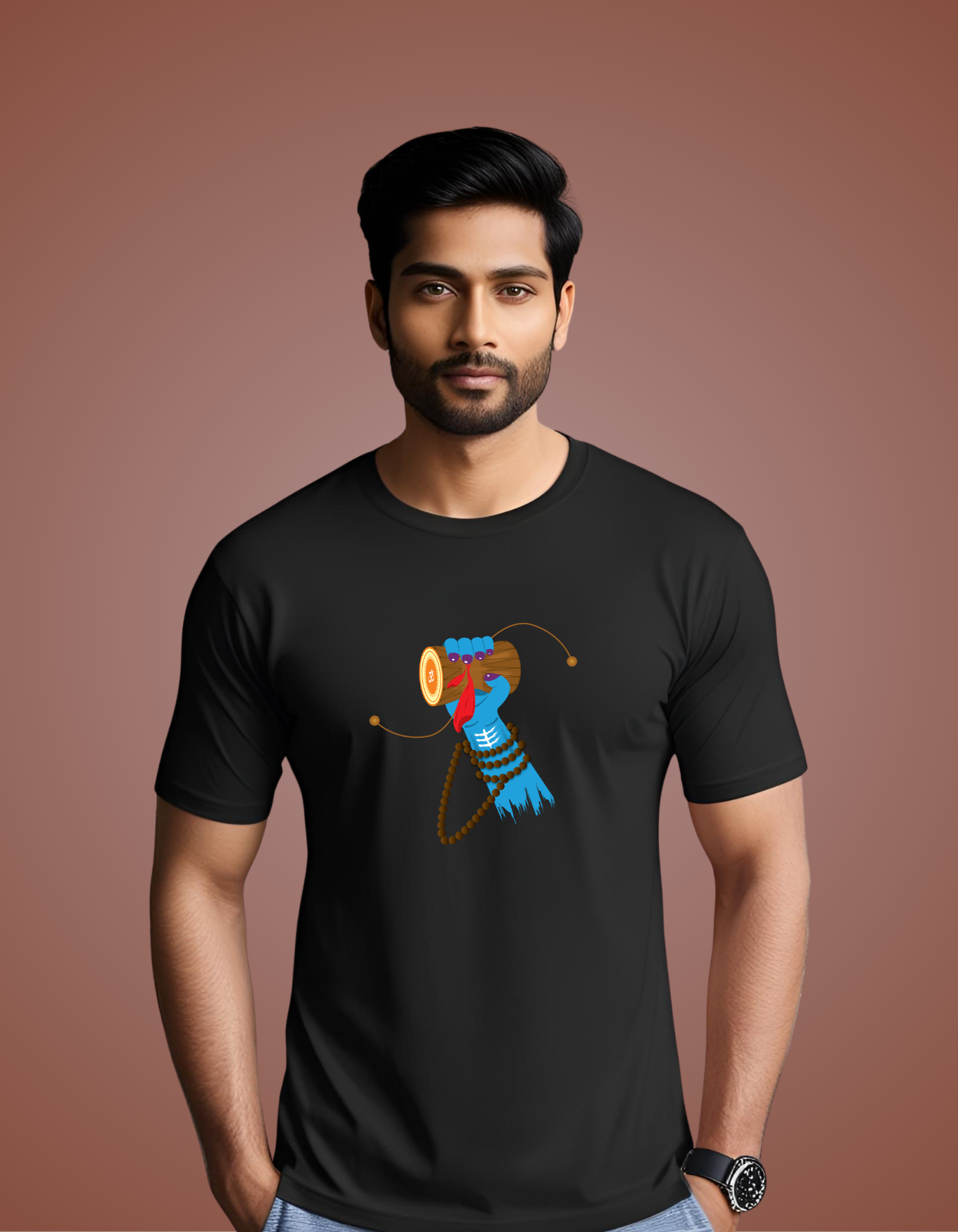 Black Mahadev Damru Black T-Shirt – Fierce, Focused & Fearless